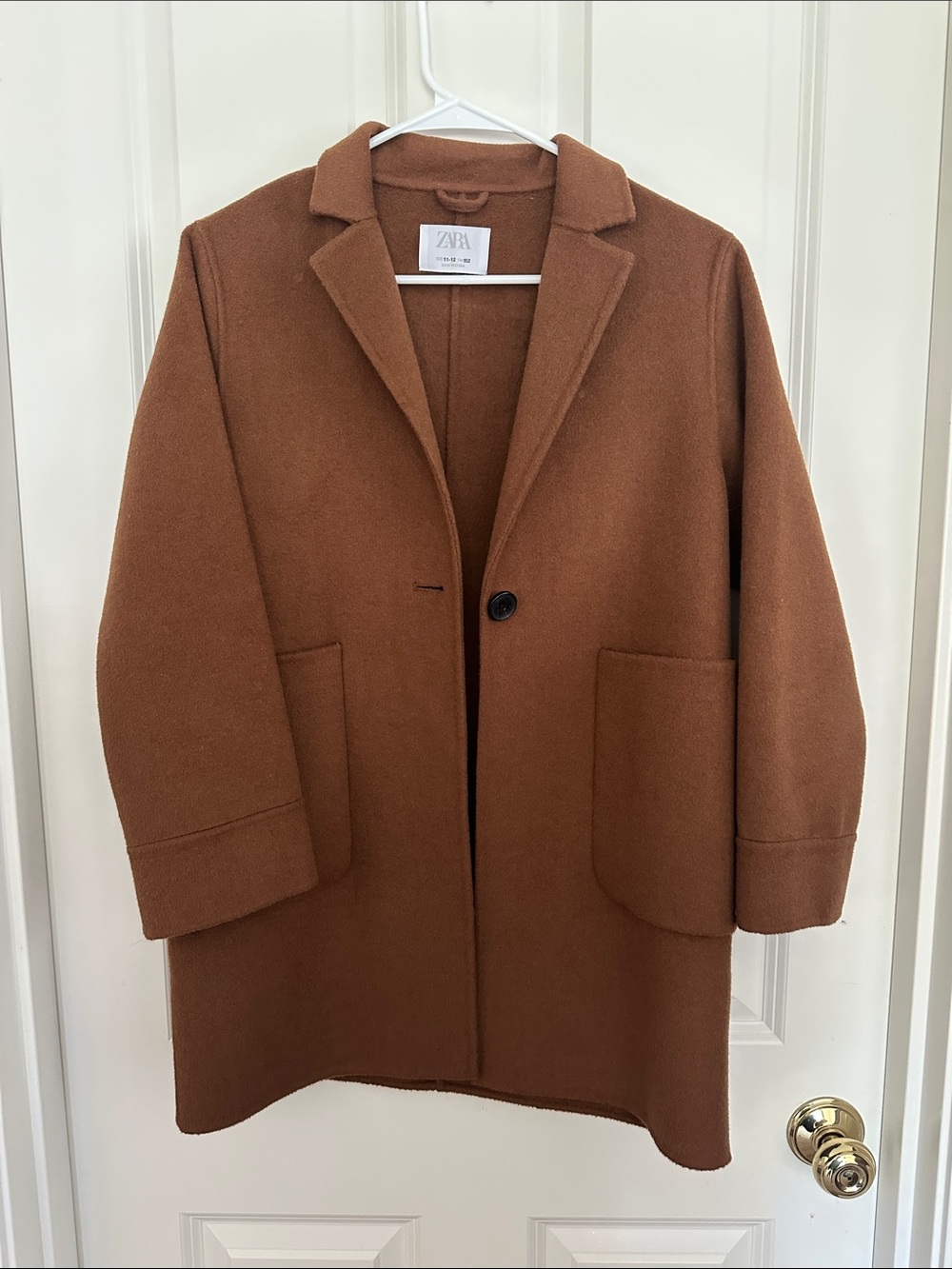 Zara Kids Camel Brown Single-Button Pea Coat